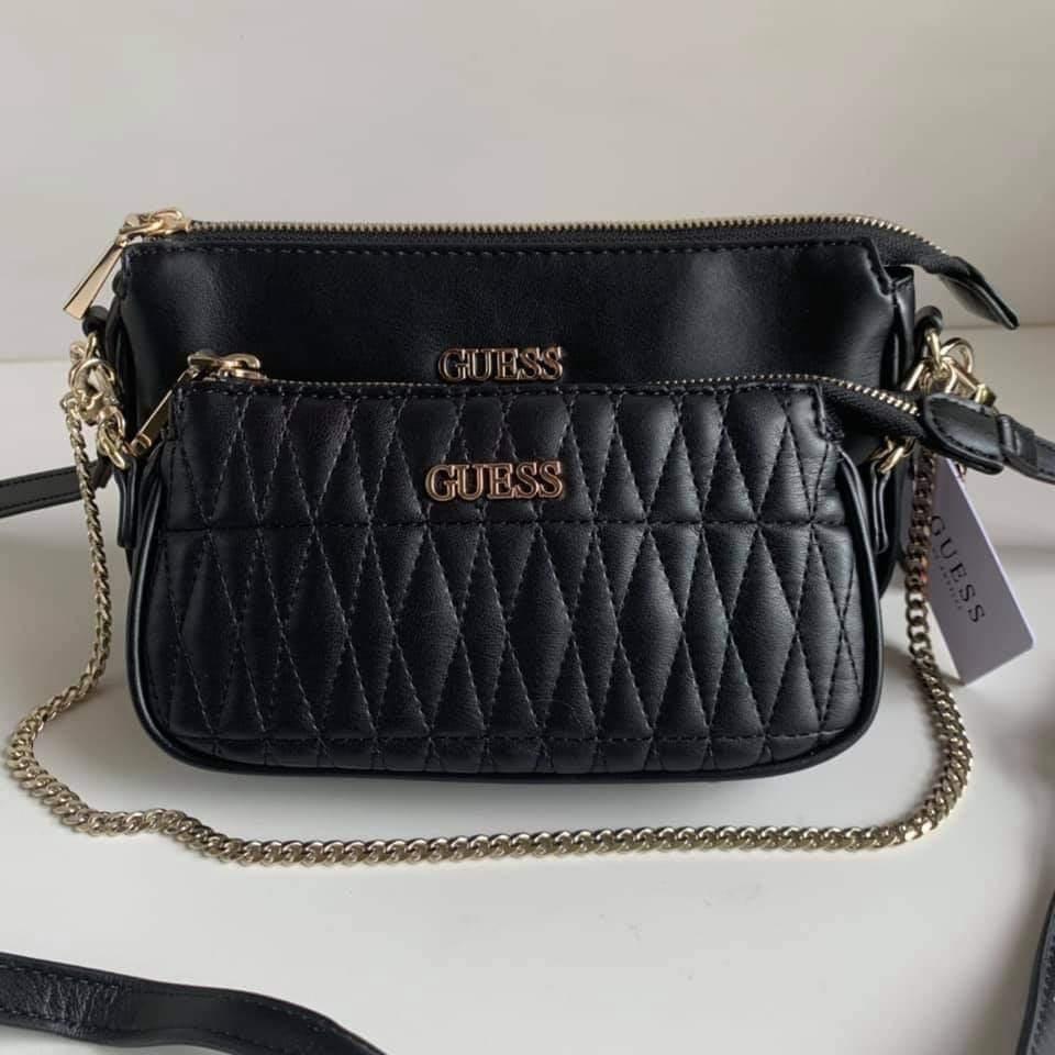 Guess arie double pouch crossbody black sales