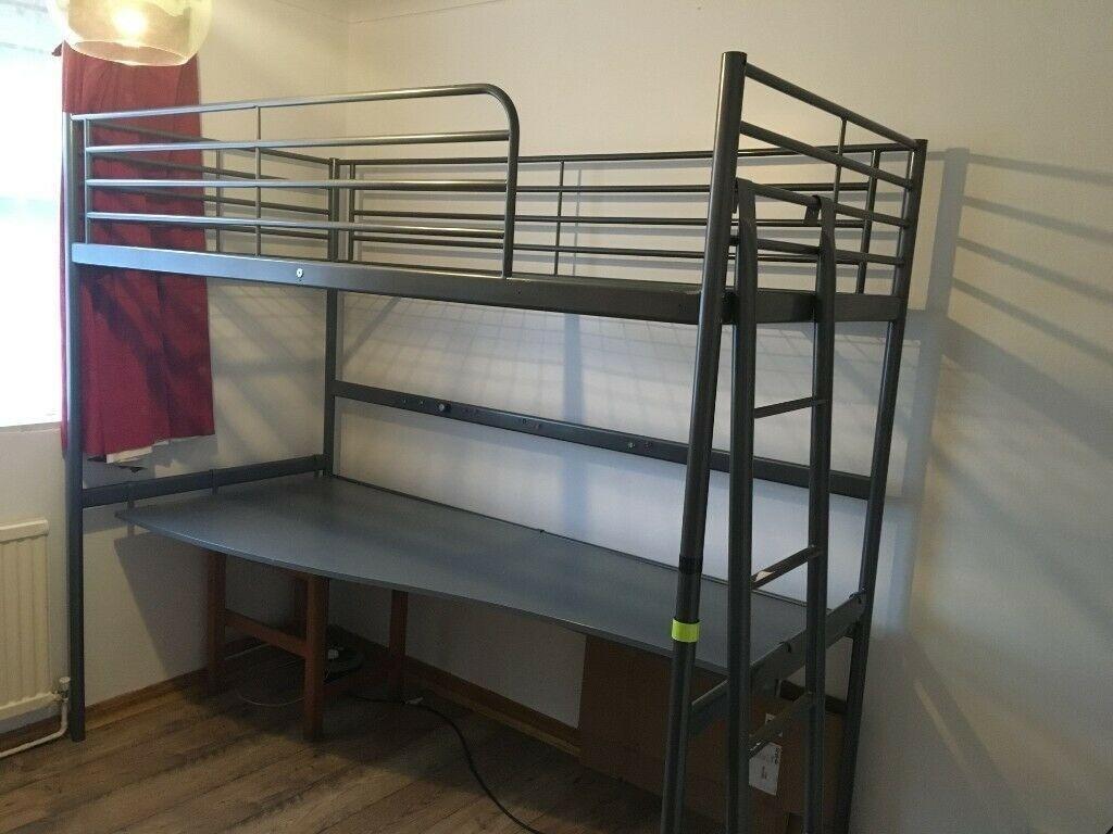 IKEA TROMSO ChildSafe Metal Double Deck Bunk Bed with Study Desk for