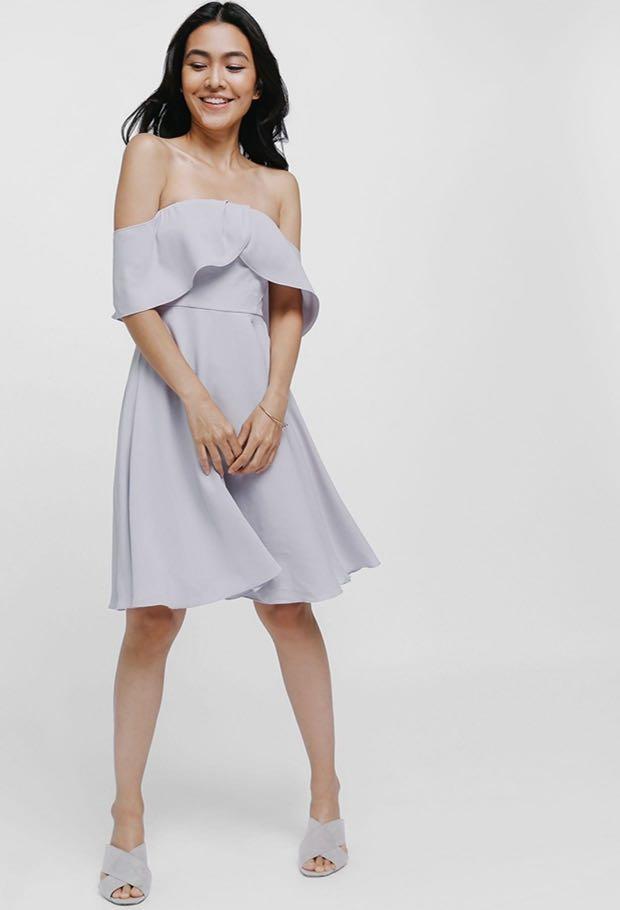 Lilac grey off shoulder dress by LOVE 