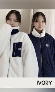 Muahmuah 熊寶寶毛拼接外套 白