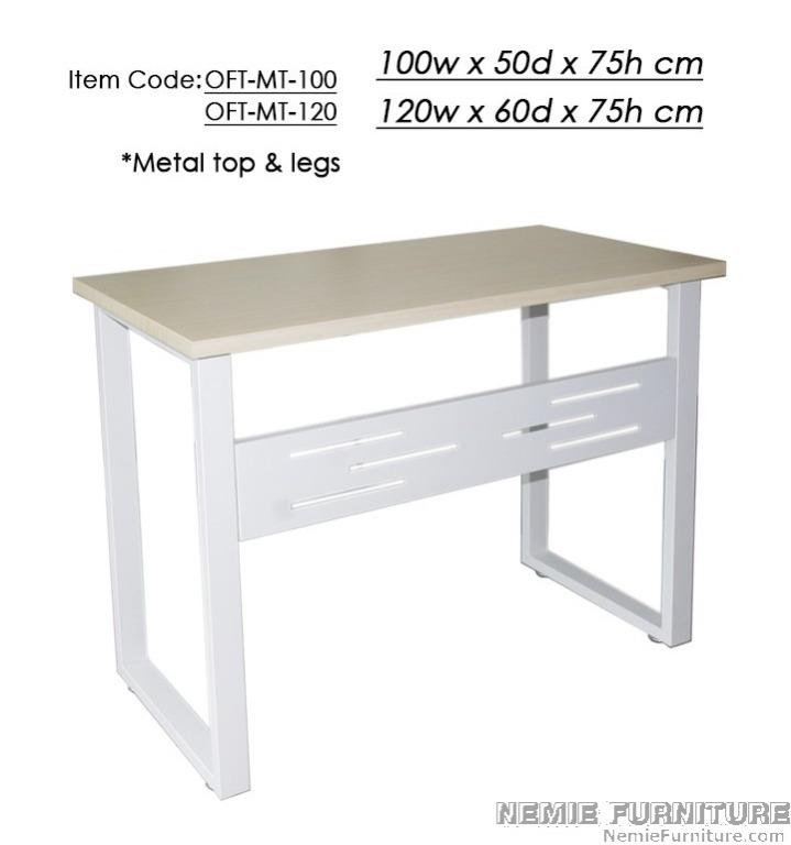 OFT MT100 study table / work table (Category: Tables & Sets) located in Quezon City. Submitted by nemiefurniture (Listing ID 1121199556, Image 1). Description: PhP 4,900.00 Model: OFT MT100 all metal study table 39.37"L x 19.69"W x 29.53"H 1000L x 500W x 750H mm color: beige with white metal legs PhP 5,300.00 Model: OFT MT120 all metal study table 47.25"L x 23.62"W x 29.53"H 1200L x 600W x 750H mm color: beige with white metal legs https://nemief