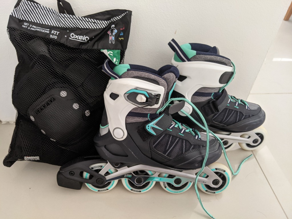 Oxelo rollerblades + protection, Sports Equipment, Sports & Games