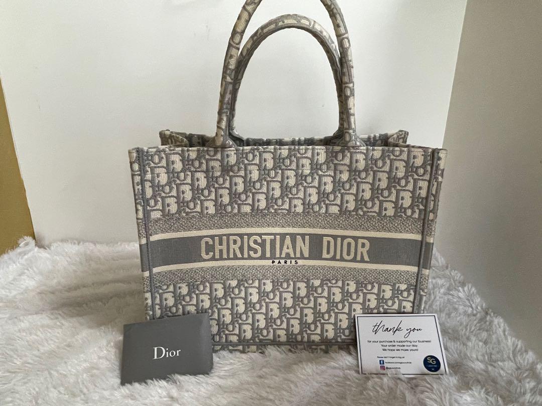 PRELOVED DIOR Book Tote Medium Gray Oblique