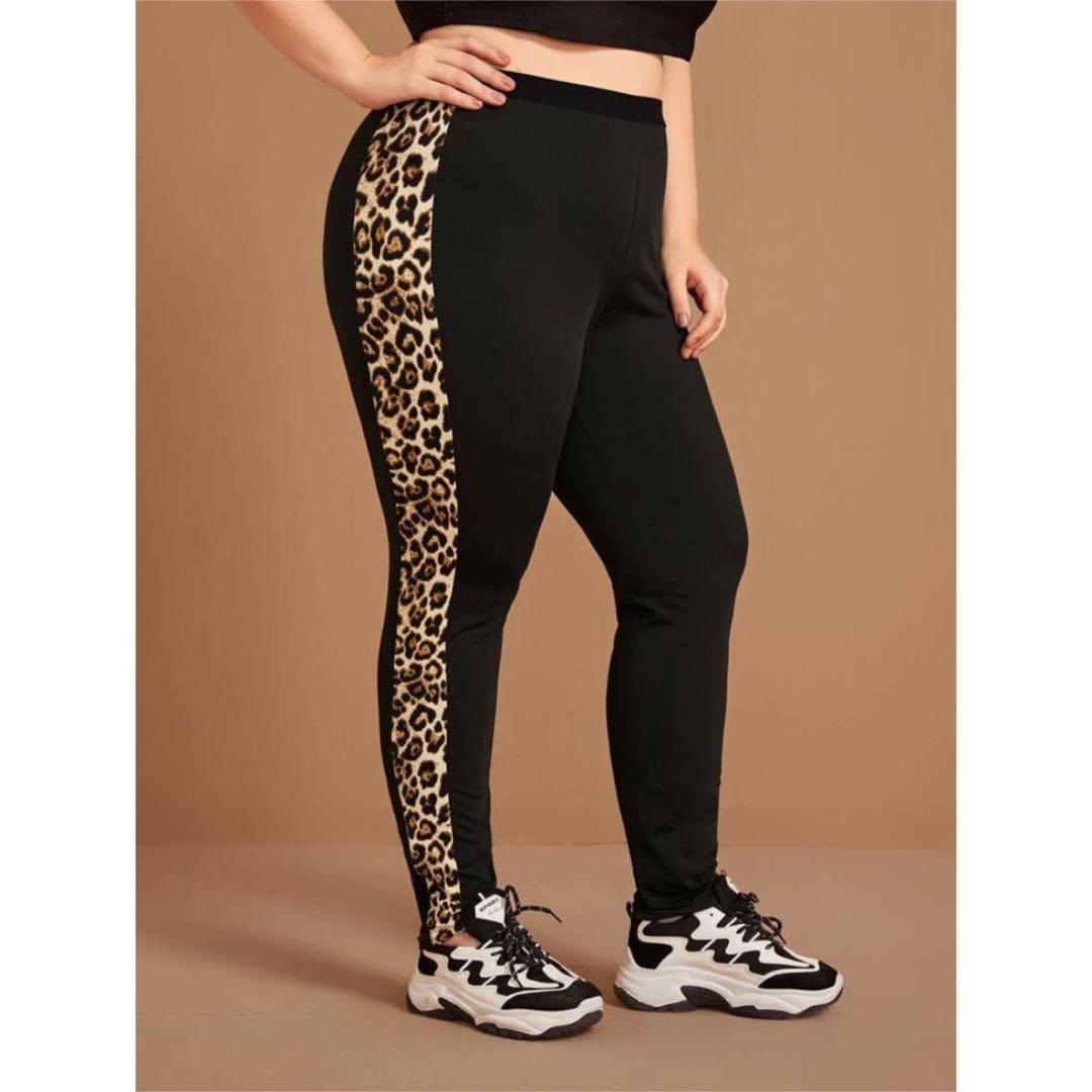 Shein Curve + Plus - Plus Contrast Leopard Side Seam Leggings (3XL)