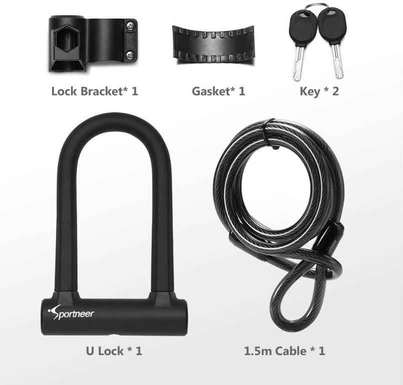 Sportneer Bike Lock Set Heavy Duty U Lock with 5 Ft Security Steel