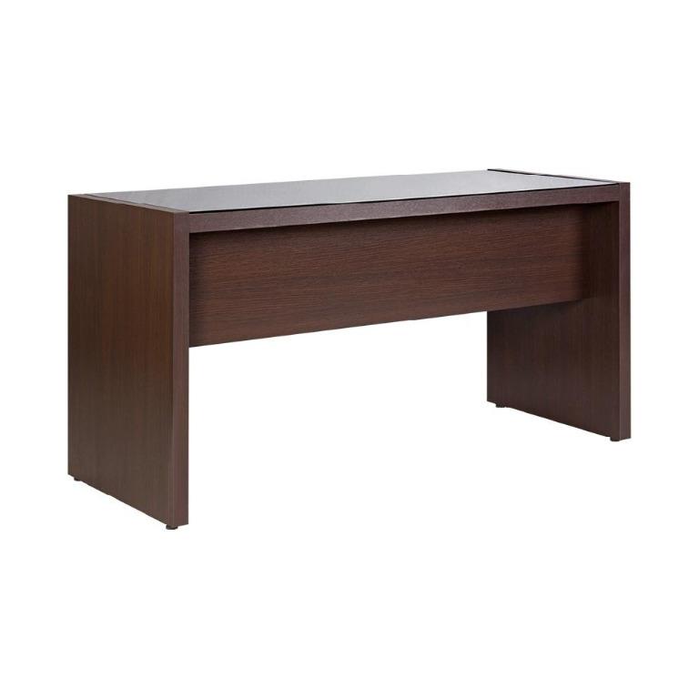 Vhive Camry Table dark walnut wood table with glass top & keyboard tray