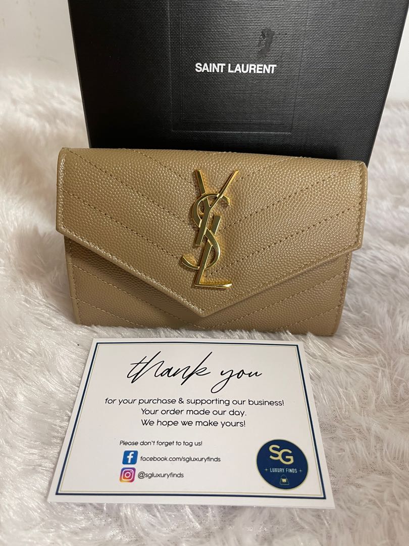 YSL Envelope Small Wallet in Grained Leather GHW, Women's Fashion, Bags