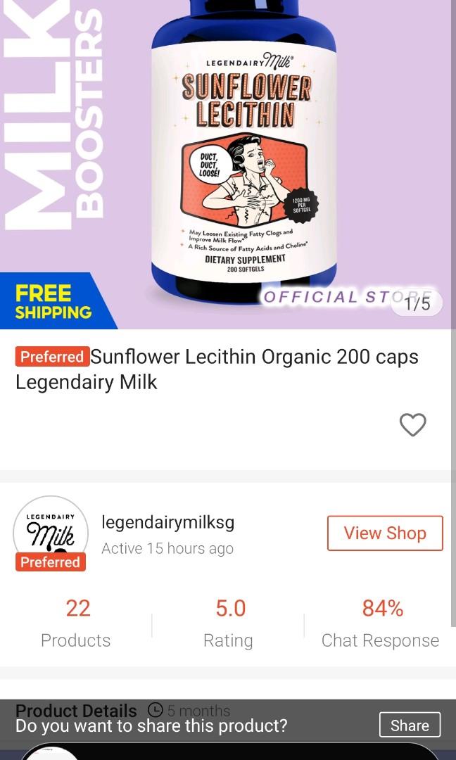 0Sunflower Lecithin Organic 200 caps Legendairy Milk, Babies & Kids