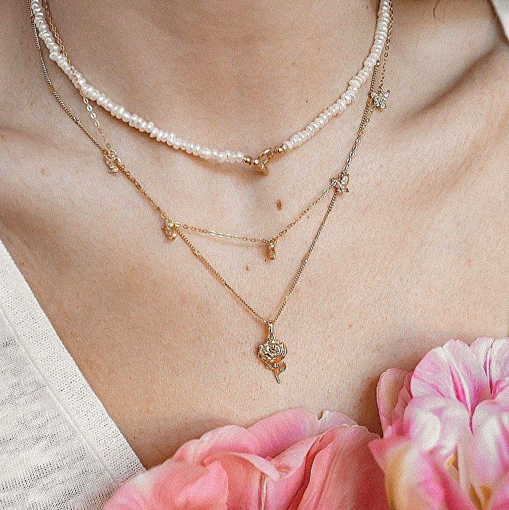 Gold plated rose necklace cheap