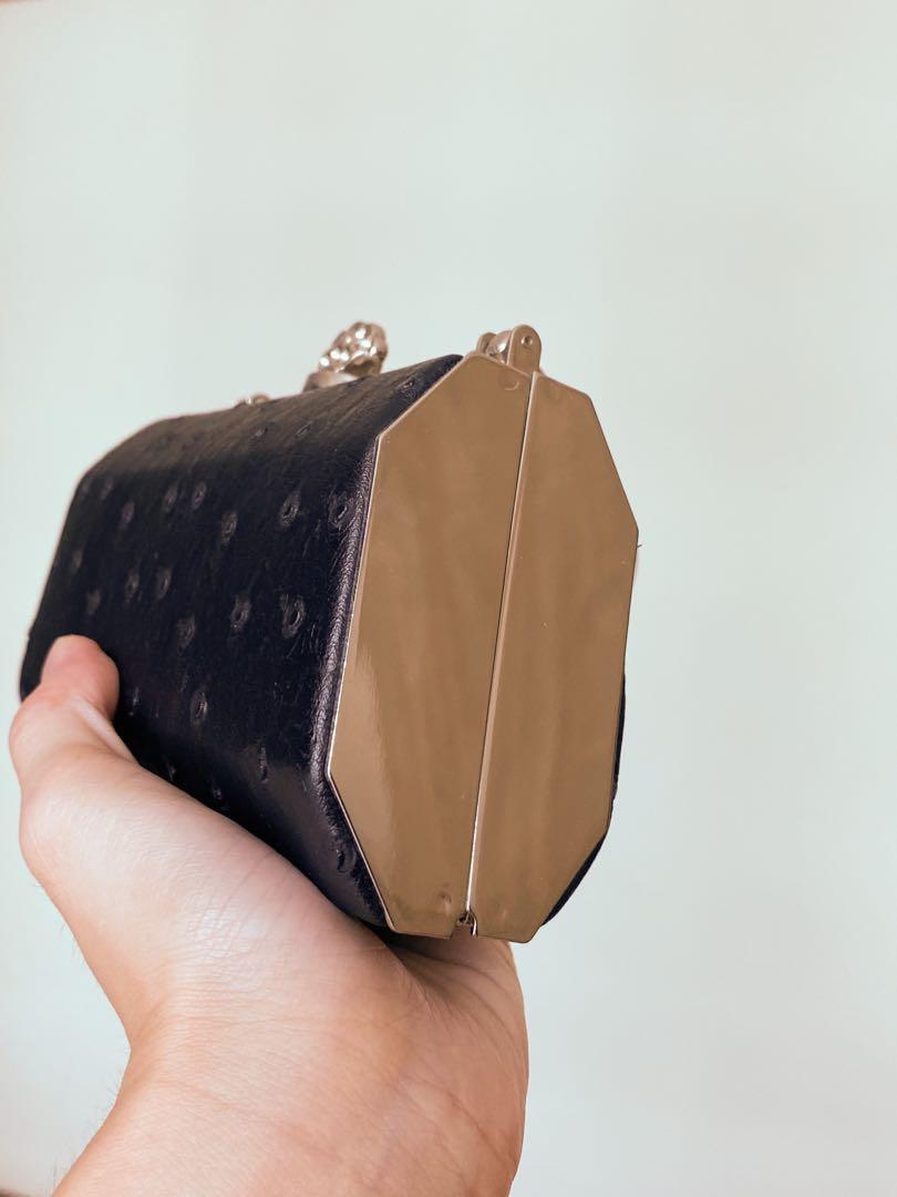 Faux Ostrich Leather Purse Hand Bag Black Green | eBay