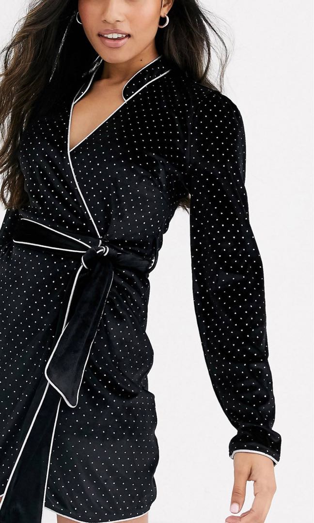 BNWT Fashion Union Mandarin Collar Robe Dress With Silver Glitter Women s Fashion Dresses Sets Jumpsuits on Carousell