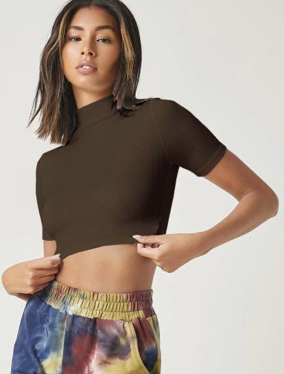 shein brown turtleneck crop top y2k 