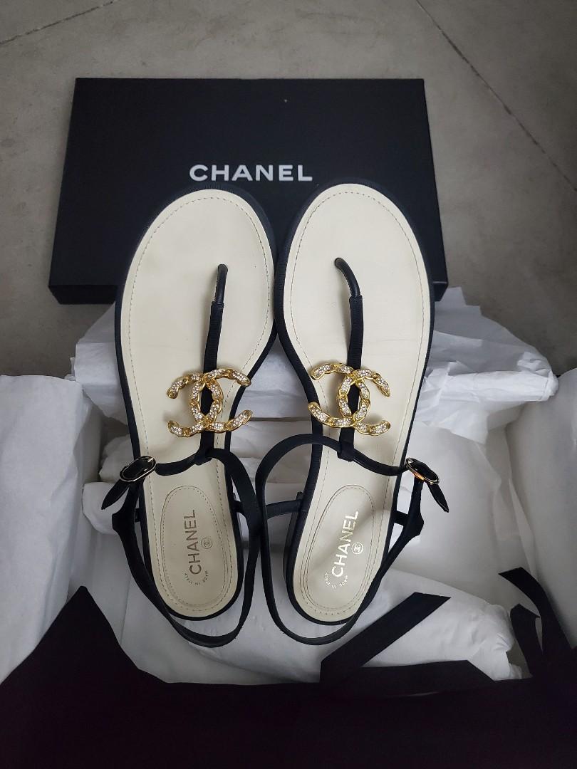 Chanel 23C Black Lambskin Leather CC Logo Slide Sandal Slip Espadrille Flat  40