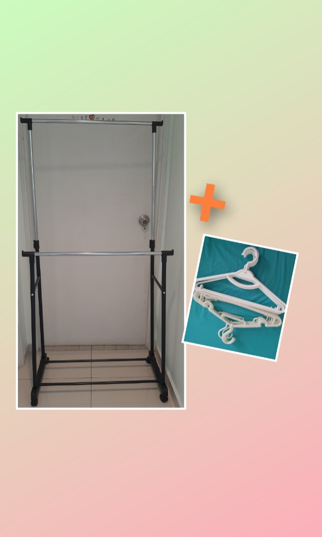 Clothes rack double bar +12 hangers, Furniture & Home Living, Furniture
