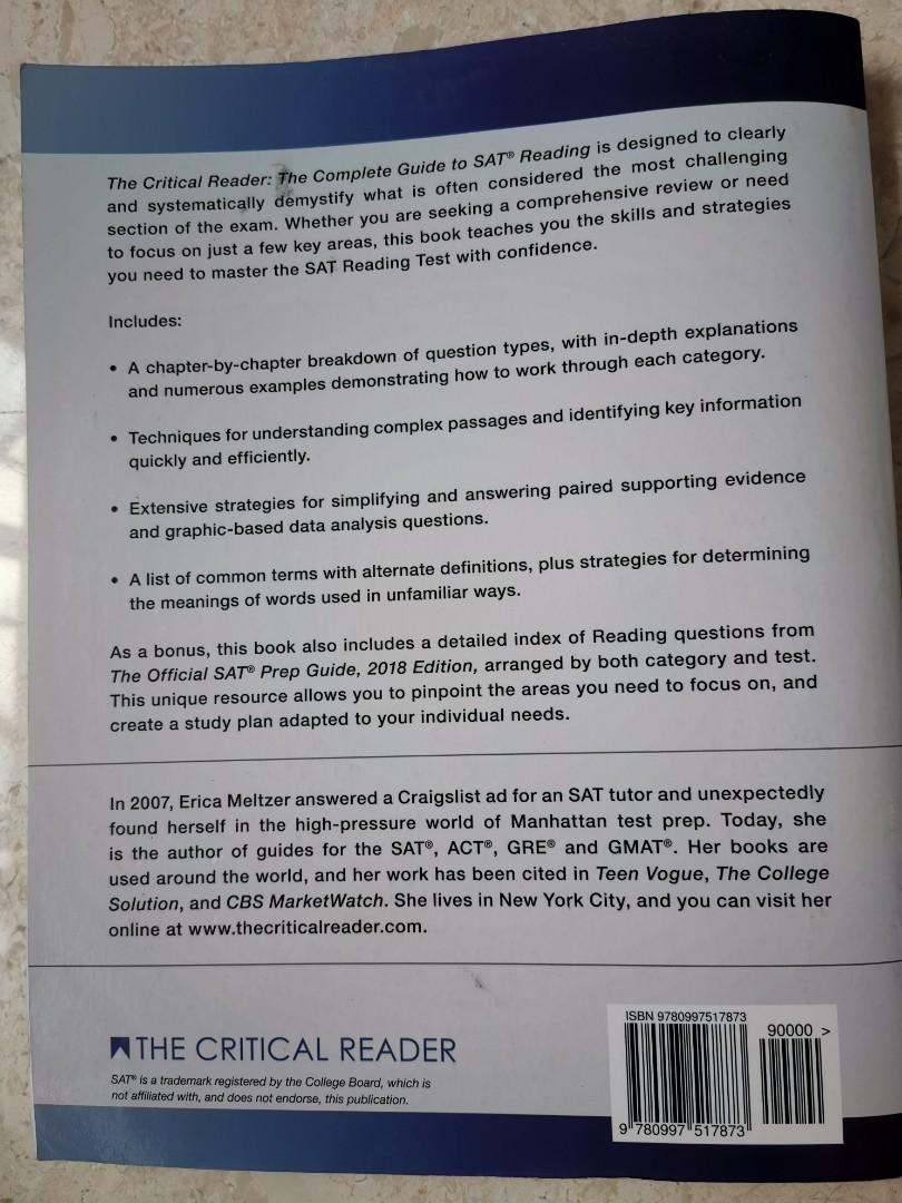 Complete Guide To SAT Reading - The Critical Reader, Hobbies & Toys ...