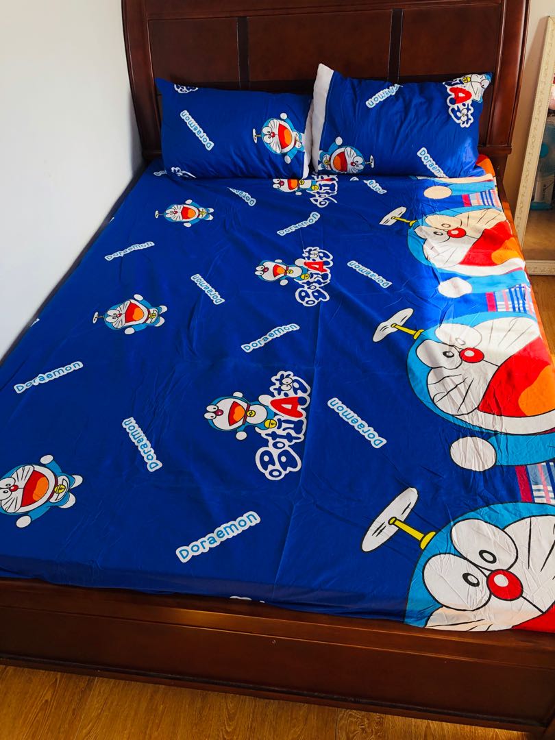 Doraemon 3 in 1 bedsheet full garterized, Furniture & Home Living