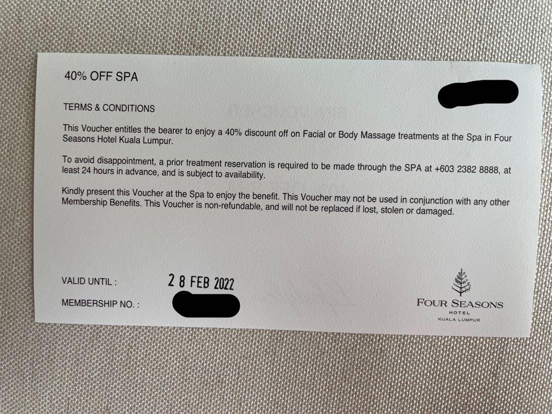 Four Seasons KL Hotel 40% off Spa Voucher, Tickets & Vouchers ...