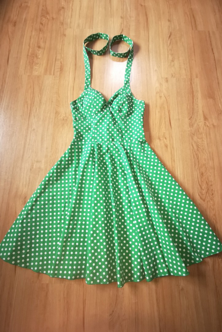 Green Polka Dot Halter Dress, Women's 