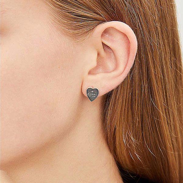 GUCCI Trademark earrings heart motif sterling silver stud