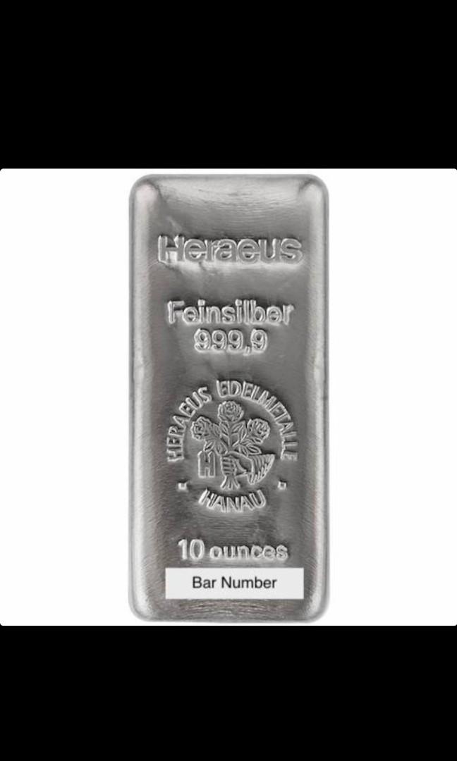 Heraeus 10oz Silver Cast Bar, Hobbies  Toys, Memorabilia  Collectibles,  Currency on Carousell
