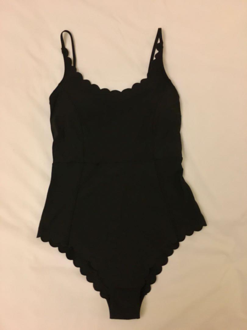 H M Black One Piece Scalloped Swimsuit