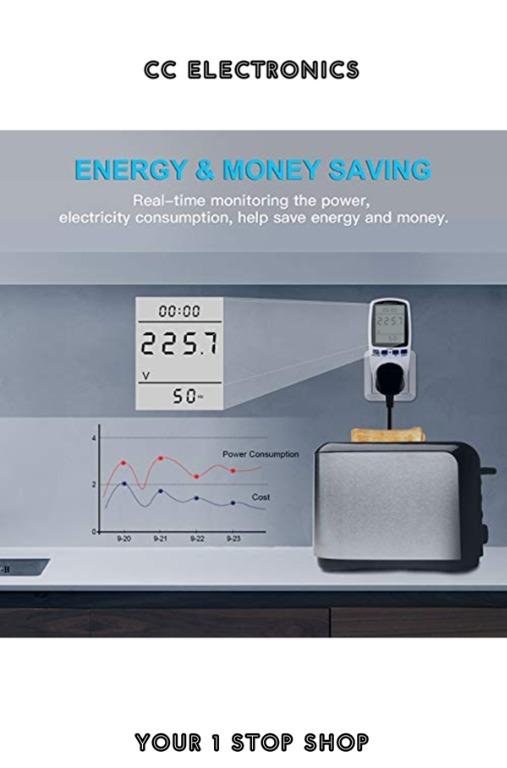 INSTOCK Maxcio Power Monitor with Backup Battery, 13A Watt Meter with 7