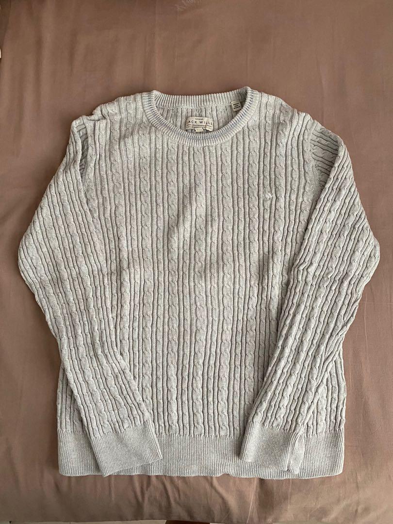 Jack Wills UK14 Tinsbury Merino Wool Cable Knitted Jumper Grey