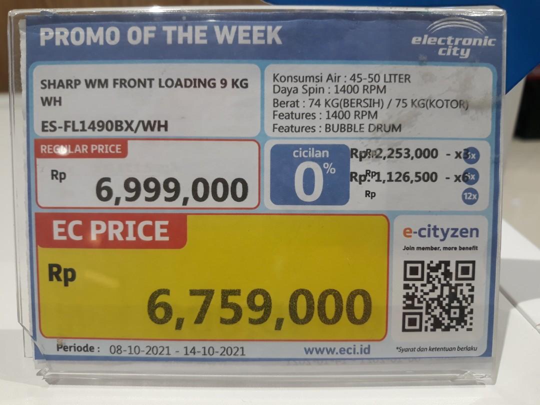 MESIN CUCI SHARP 9 KG FRONT LOADING BISA DICICIL TANPA KARTU KREDIT
