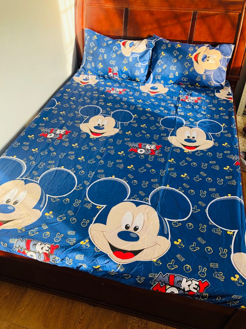 Mickey mouse bedsheet 3 in 1 full garterized, Furniture & Home Living