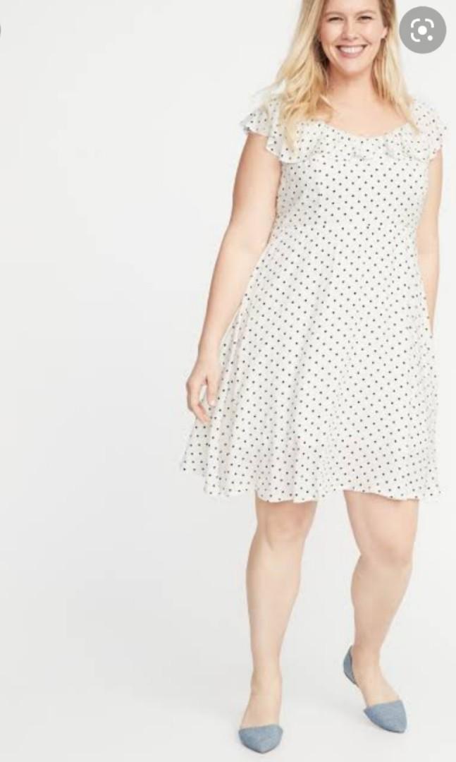 OLD NAVY RUFFLE SLEEVE POLKADOT SMOCKED BACK FIT AND FLARE DRESS