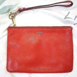 [ORIGINAL] Fossil red leather wristlet bag pouch wallet