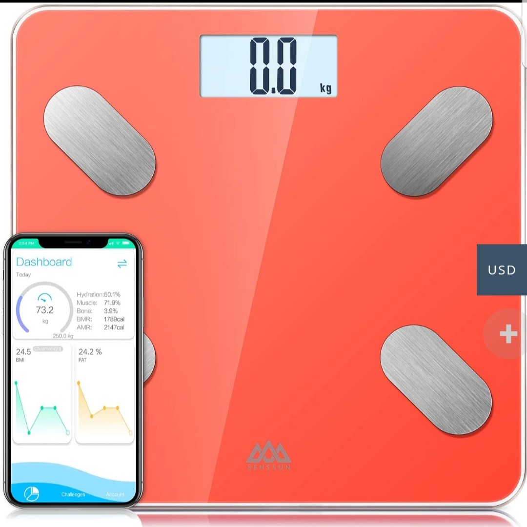 Senssun Bluetooth Body Fat Scale, Health & Nutrition, Health Monitors & Weighing Scales on Carousell