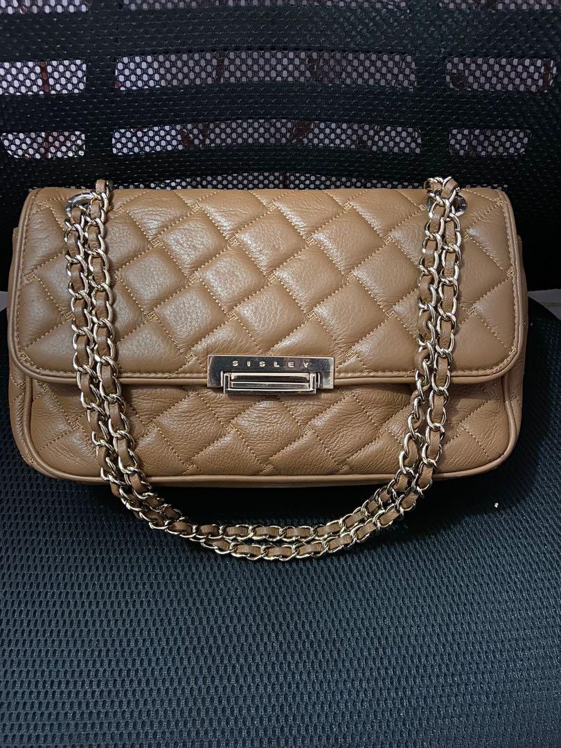 Sisley Quilted Leather Chain Sling Bag, Luxury, Bags & Wallets on Carousell