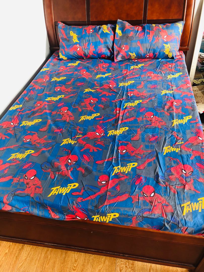 SPIDER man 3 in 1 bedsheet full garterized, Furniture & Home Living ...