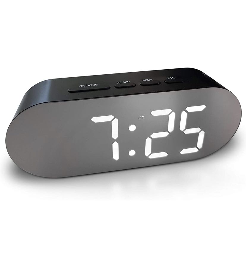 TRAVELWEY Digital Alarm Clock Mains Powered, Big Digit Mirror Display