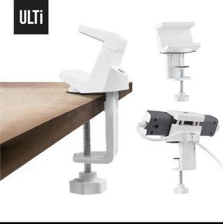 ULTi Power Strip Holder, C-Clamp on Desktop Table, AC Outlet Extension Cord Desk Mount with Cable Management