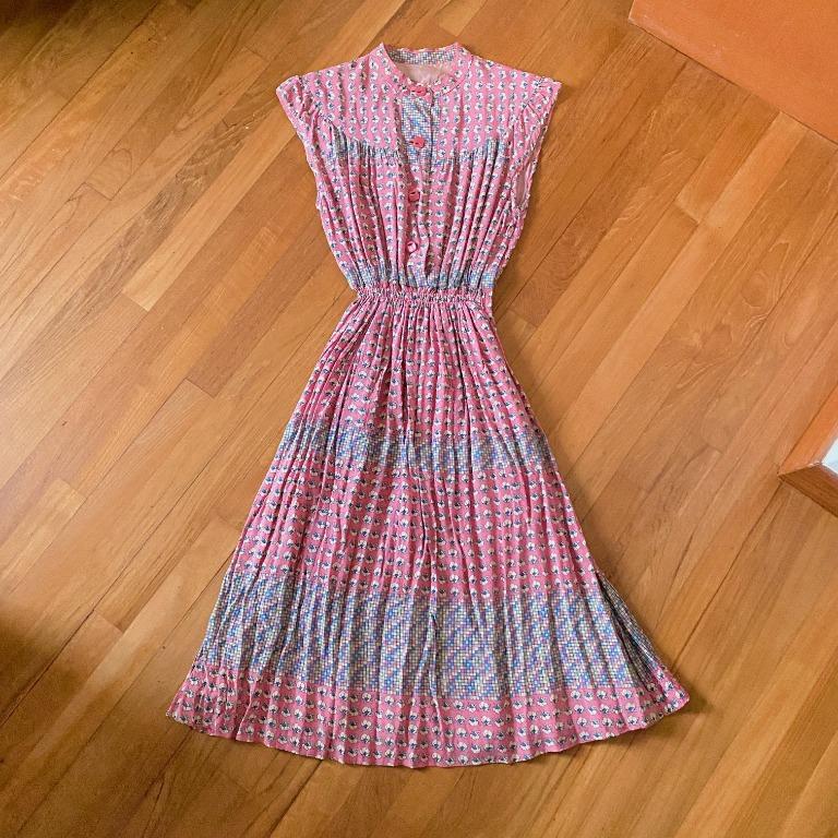 Vintage 1980’s  Geometric Mod Print Dress /Uk Size 12/ Bright Multicoloured Dress/ Waisted Dress