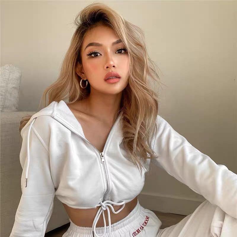 White cropped hoodie women's online