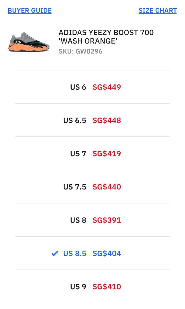 Yeezy 700 top v2 size chart