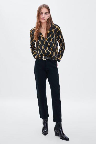 ZARA BLACK CHAIN SHIRT, Fesyen Wanita 