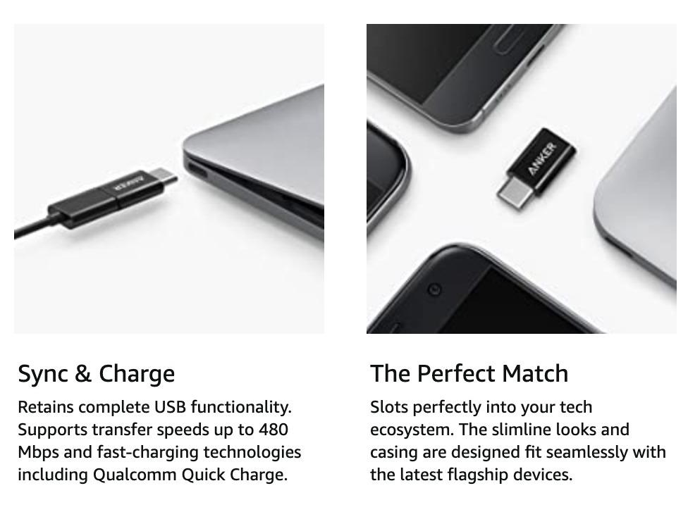 [2 in 1 Pack] Anker USBC (Male) to Micro USB (Female) Adapter