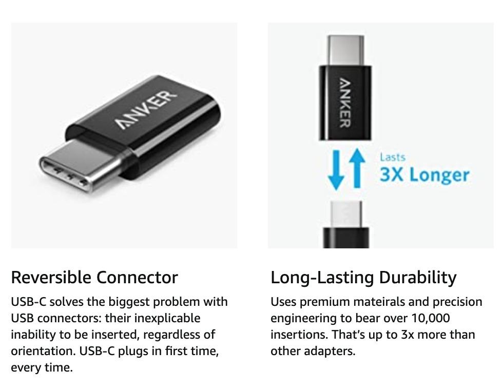[2 in 1 Pack] Anker USBC (Male) to Micro USB (Female) Adapter