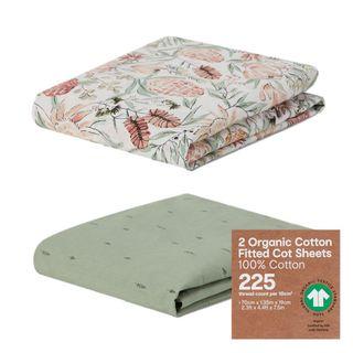 2 x 100% Organic Cotton Fitted Cot Sheets
