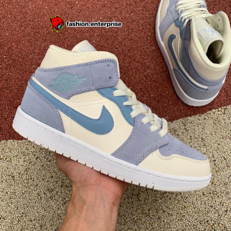 Jordan 1 mid top mixed textures blue