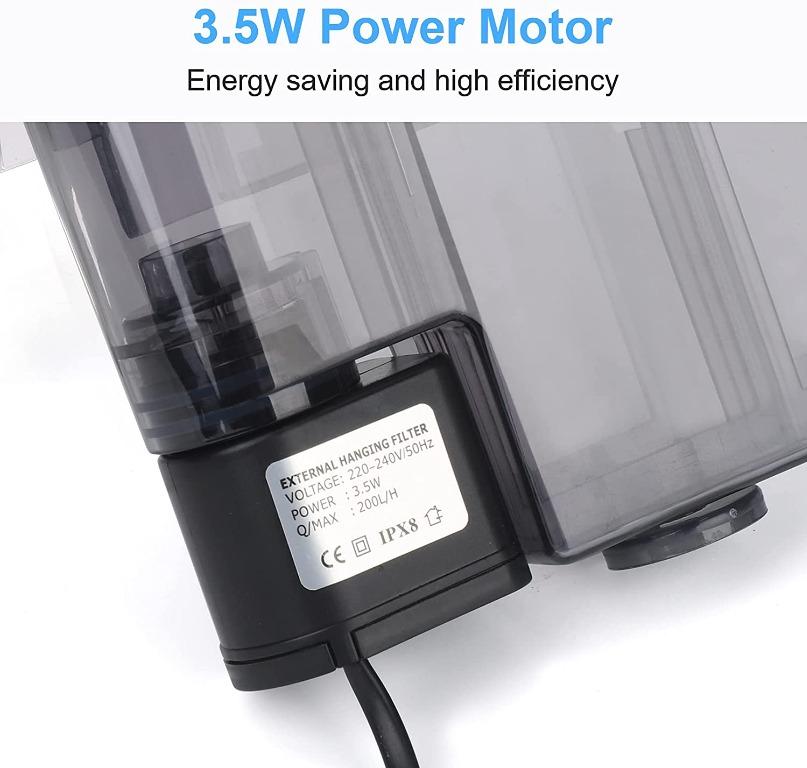 AKKEE Aquarium Hang On Filter, External Hanging Fish Tank Filter, Power