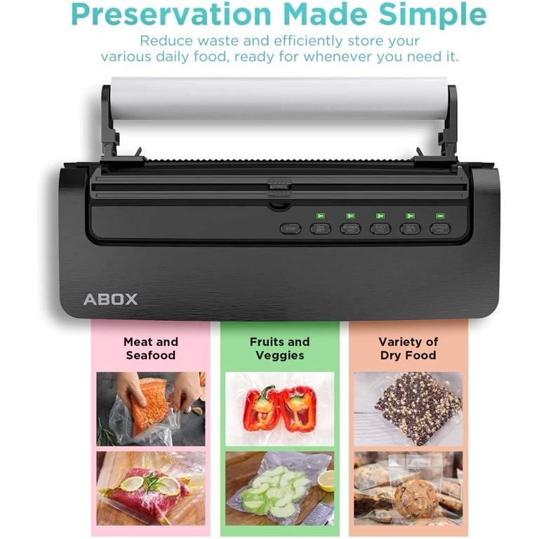 BNIB Vacuum Sealer Machine ABOX 5 in 1 Food Vacuum Sealer Builtin Cutter Starter Kit Roll