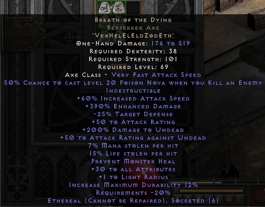 Diablo 2 Resurrected Breath of the Dying (Ethereal Berserker Axe