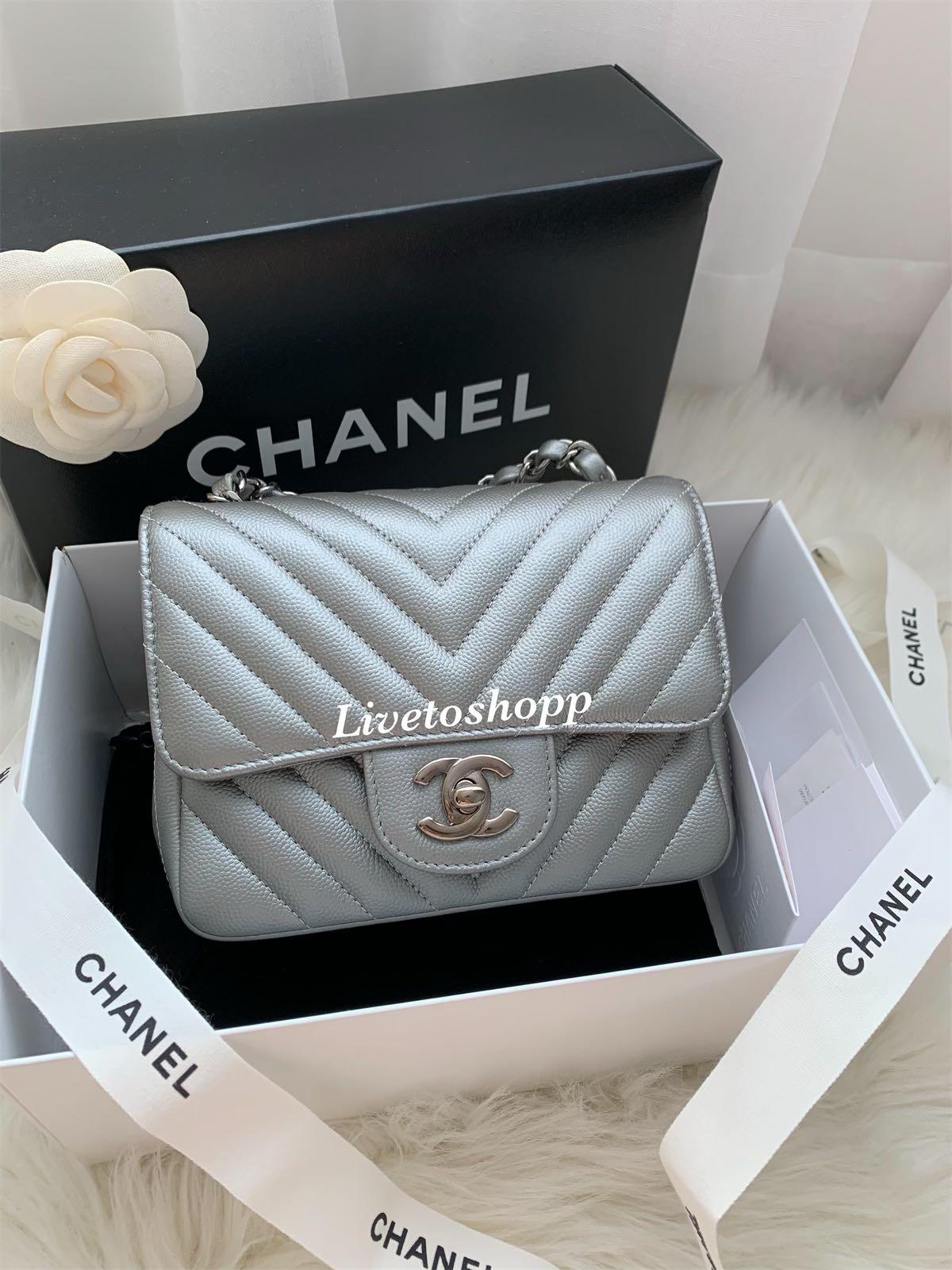 Chanel Classic Chevron Caviar Mini Square Bag, Luxury, Bags
