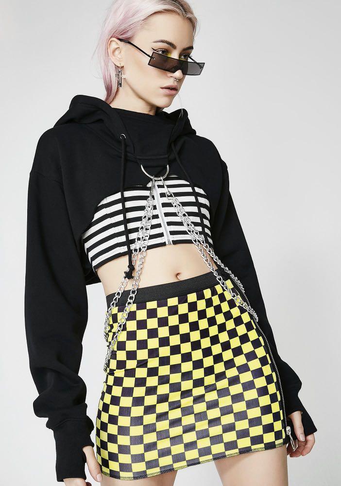 currentmood dollskill chained n dangerous cropped black hoodie