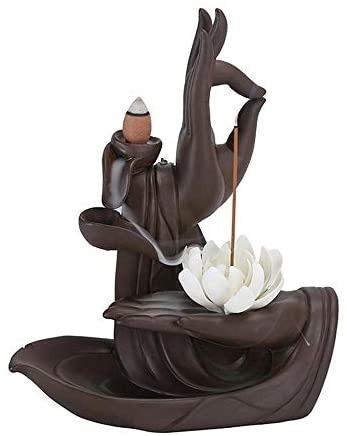 Lotus Flower/Monk Backflow Incense Burner, Large Handmade Ceramic Backflow  Cone Sticks Incense Holder Home Decor Craftwork Figurine with 10 pcs